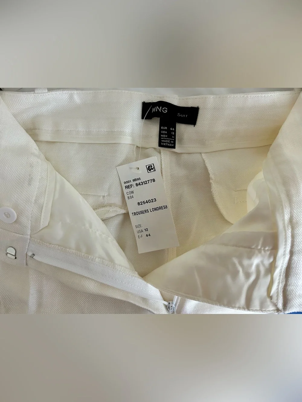 Mango Cream Linen Slim Tailored Suit Pants